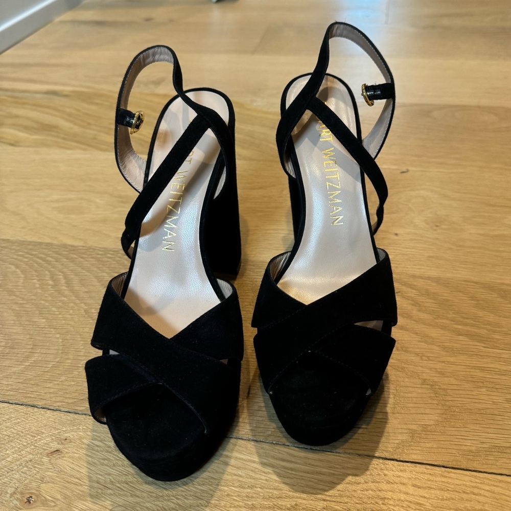 Black suede Dayna Stuart Weitzman platform sandal - worn twice